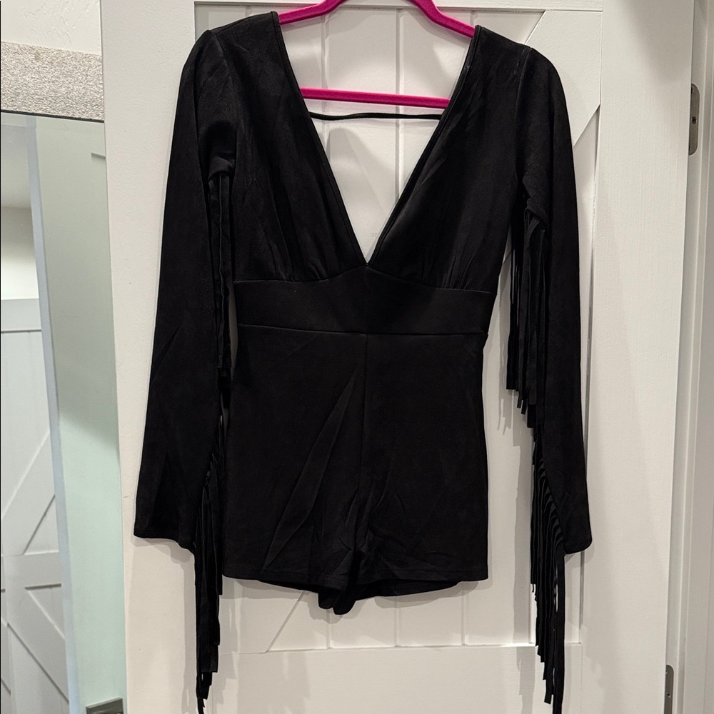Bear Dance Black Fringe V-Neck Jumpsuit